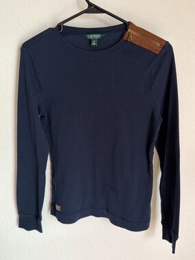 Ralph Lauren Navy Crewneck Top with Faux Suede Patches